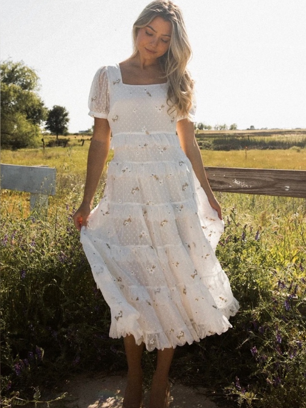 Llacie adelyn rae white Swiss dot embroidered midi dress size XSmall